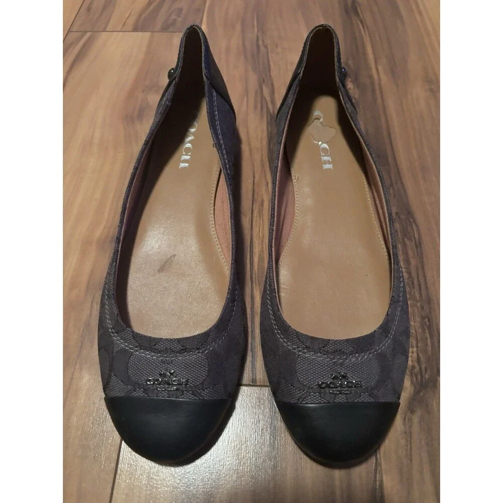 Coach Chelsea Signature Canvas Ballet Flats Size 8.5 Women's Black Leather Toe